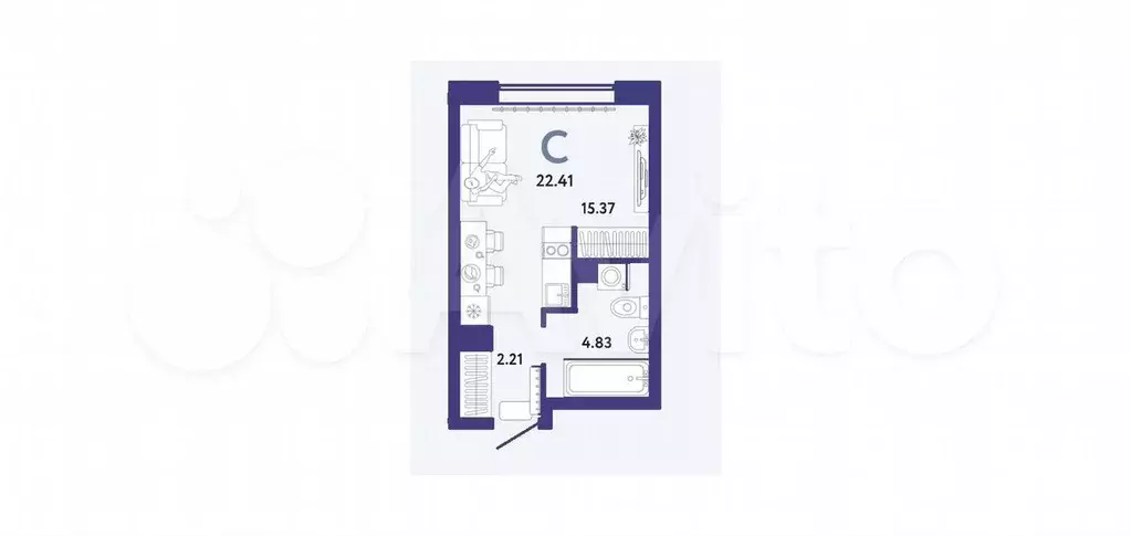 Квартира-студия, 22,4 м, 11/16 эт. - Фото 1