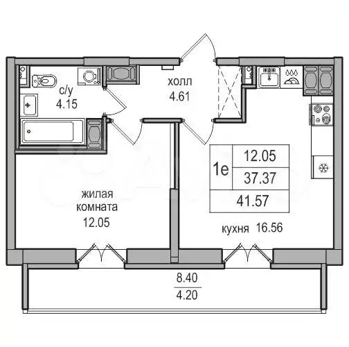 1-к. квартира, 37,4 м, 17/27 эт. - Фото 0