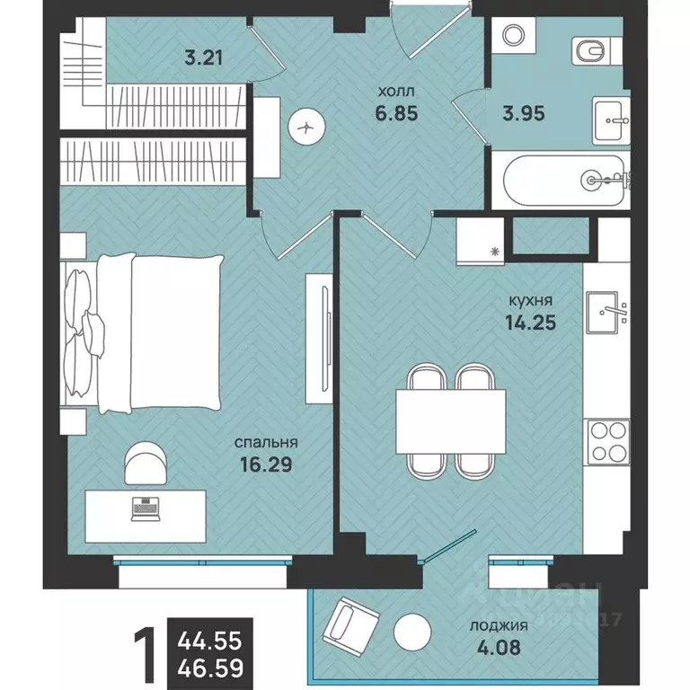 1-к кв. Архангельская область, Архангельск ул. Свободы, 16 (46.59 м) - Фото 2