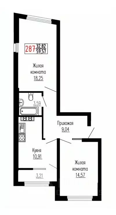2-к кв. Свердловская область, Екатеринбург ул. Лыжников, 3 (59.6 м) - Фото 1