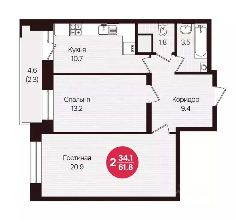 2-к кв. Чувашия, Новочебоксарск ул. 10-й Пятилетки, поз5 (61.8 м) - Фото 2