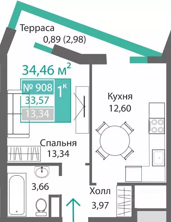 1-к кв. Крым, Симферополь Крымская роза мкр,  (34.46 м) - Фото 0