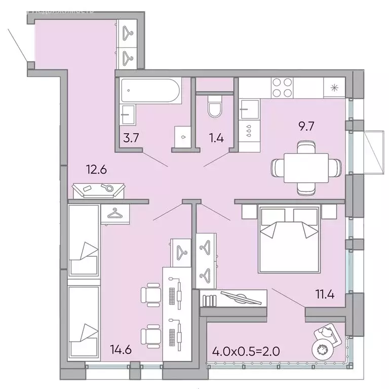 2-комнатная квартира: Чита, микрорайон Хороший, 10 (56 м) - Фото 1
