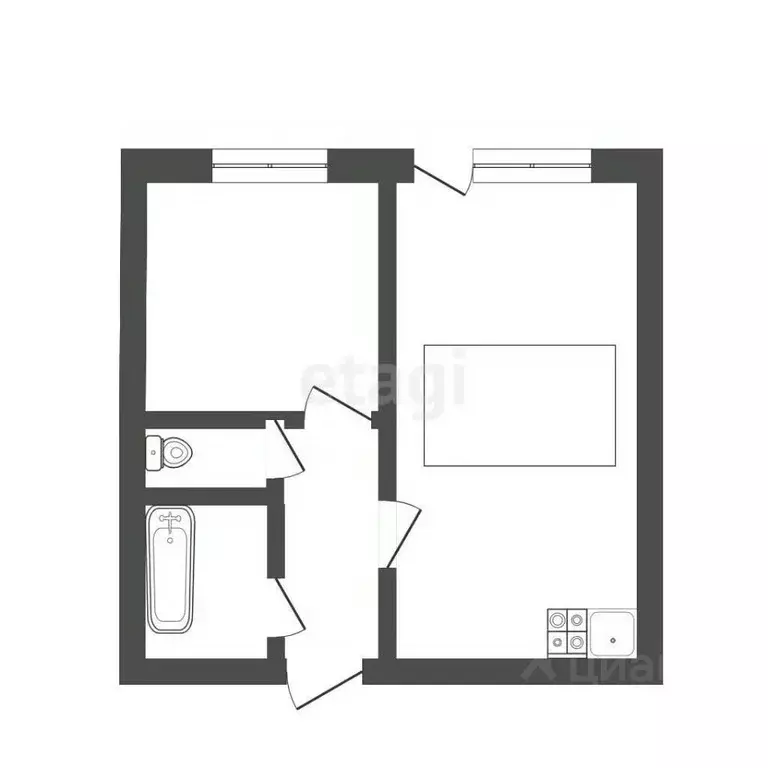 1-к кв. Томская область, Томск ул. Юрия Ковалева, 43А (34.5 м) - Фото 2