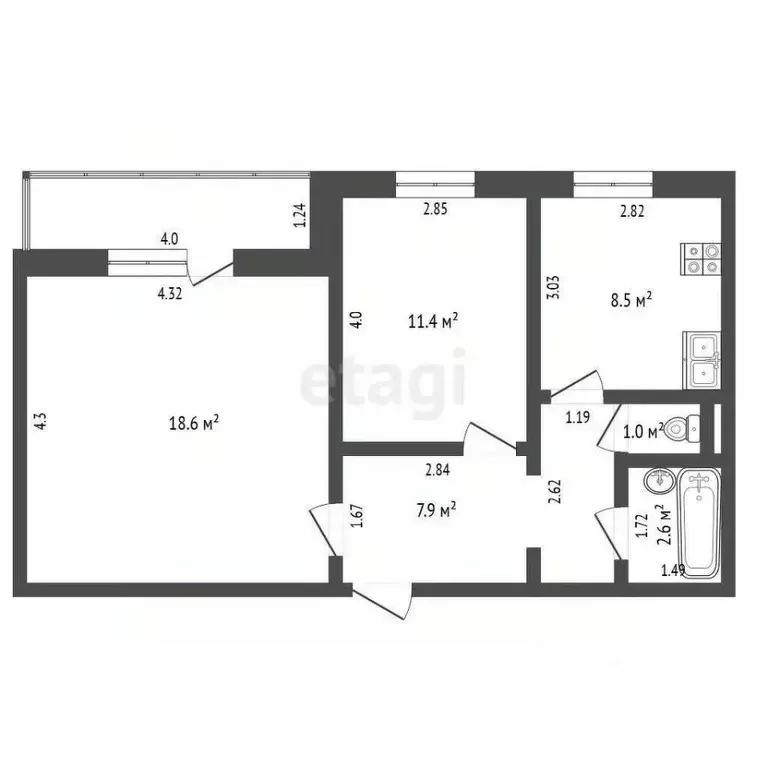 2-к кв. Ханты-Мансийский АО, Нягань 3-й мкр, 9 (50.1 м) - Фото 1