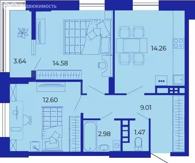 2-комнатная квартира: Брянск, улица Комарова, 47 (58.99 м) - Фото 0