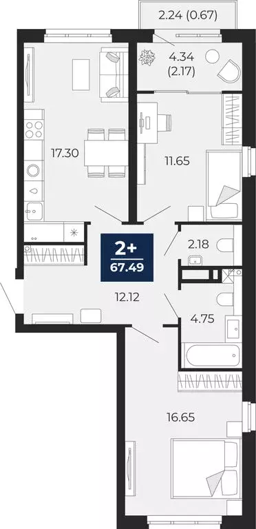 2-комнатная квартира: Тюмень, Камчатская улица, 107к1 (71.23 м) - Фото 1