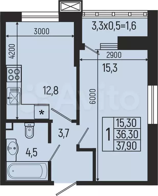 1-к. квартира, 37,9 м, 2/9 эт. - Фото 0