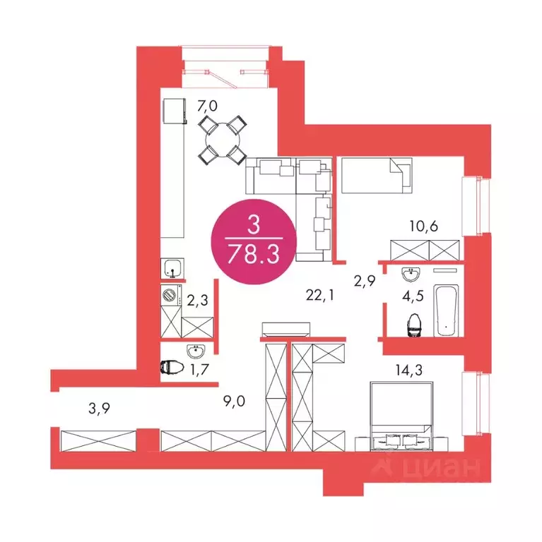 3-к кв. Красноярский край, Красноярск ул. Шахтеров, 33А (78.3 м) - Фото 0