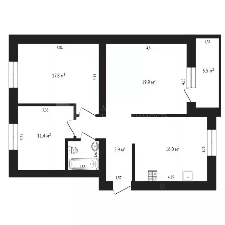 3-к кв. Тюменская область, Тюмень ул. Ветеранов Труда, 1/1 (75.8 м) - Фото 1