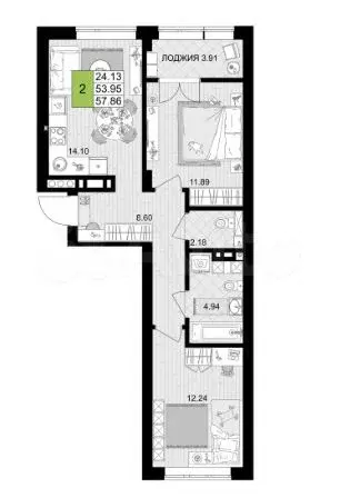 2-к. квартира, 57,9 м, 3/7 эт. - Фото 1
