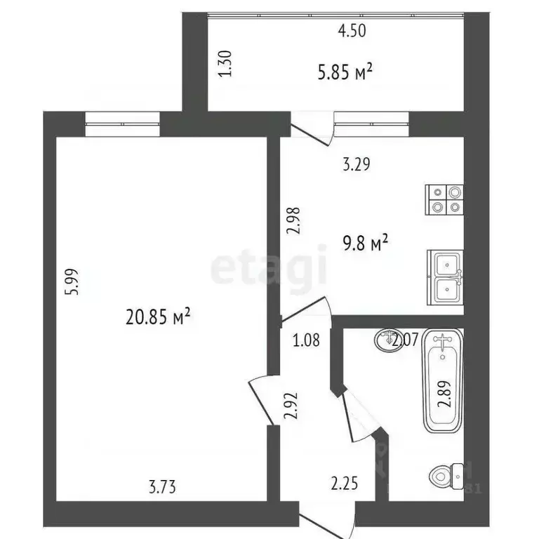 1-к кв. Ростовская область, Аксай ул. Менделеева, 53 (43.0 м) - Фото 1