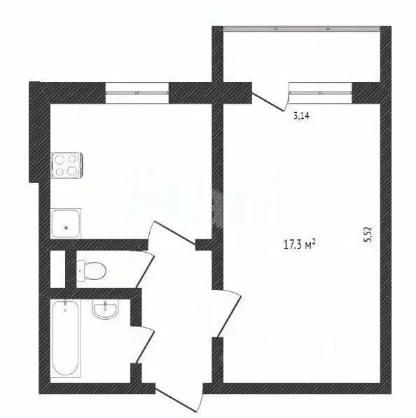 1-к кв. Белгородская область, Белгород Молодежная ул., 14 (33.9 м) - Фото 2