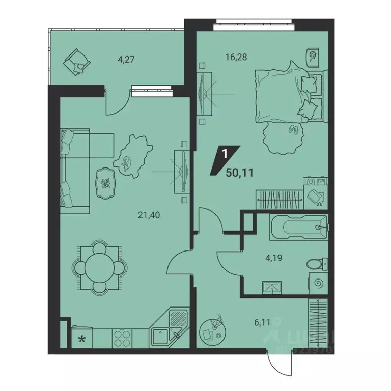 2-к кв. Свердловская область, Екатеринбург ул. Громова, 26/3 (50.5 м) - Фото 2