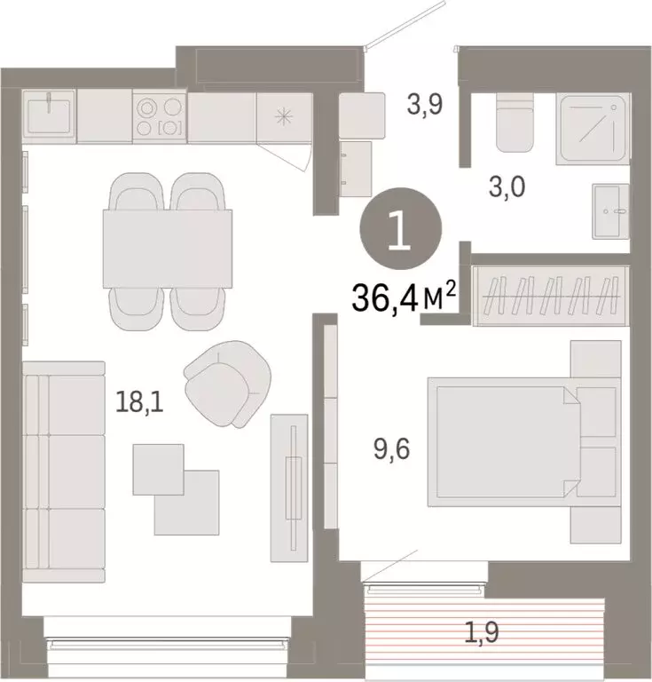 1-комнатная квартира: Екатеринбург, улица Гастелло, 19А (36.43 м) - Фото 1