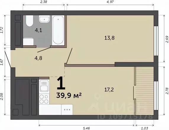 1-к кв. Свердловская область, Екатеринбург пер. Сосновый (39.9 м) - Фото 1