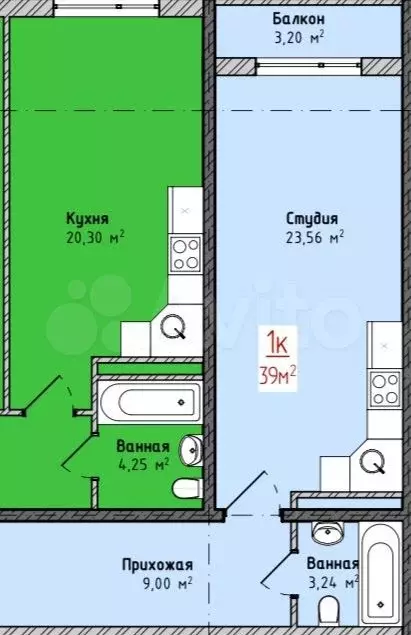 Квартира-студия, 39 м, 5/8 эт. - Фото 0