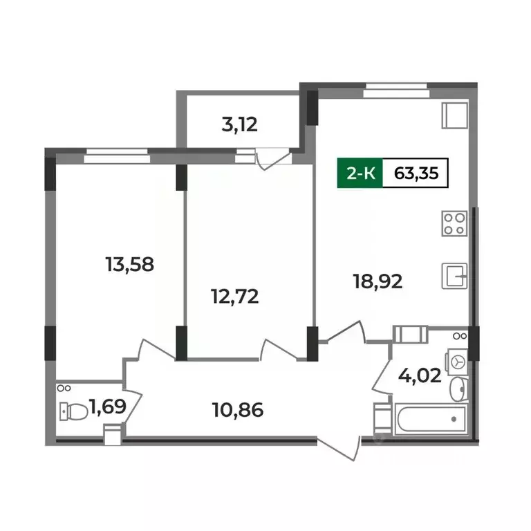 2-к кв. владимирская область, ковров еловая ул, 11 (63.35 м) - Фото 0