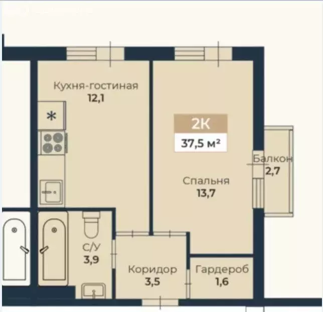 2-комнатная квартира: Алушта, улица Ленина, 17Б (37.5 м) - Фото 1