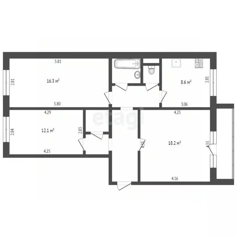 3-к кв. Челябинская область, Челябинск Стартовая ул., 15 (72.4 м) - Фото 1