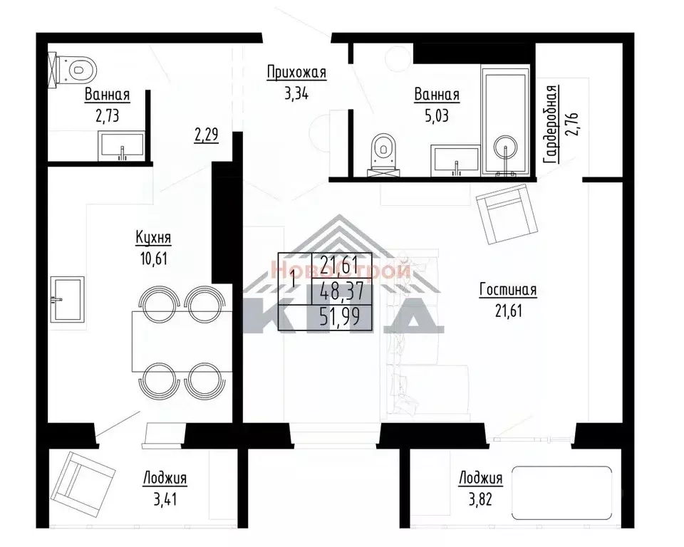 1-к кв. Омская область, Омск ул. Леонида Маслова, 7 (52.0 м) - Фото 1