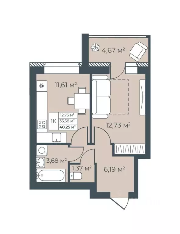 1-к кв. Воронежская область, Бобров  (40.25 м) - Фото 1