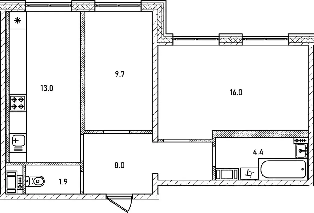2-к кв. Новгородская область, Великий Новгород 6-й кв-л,  (52.4 м) - Фото 1