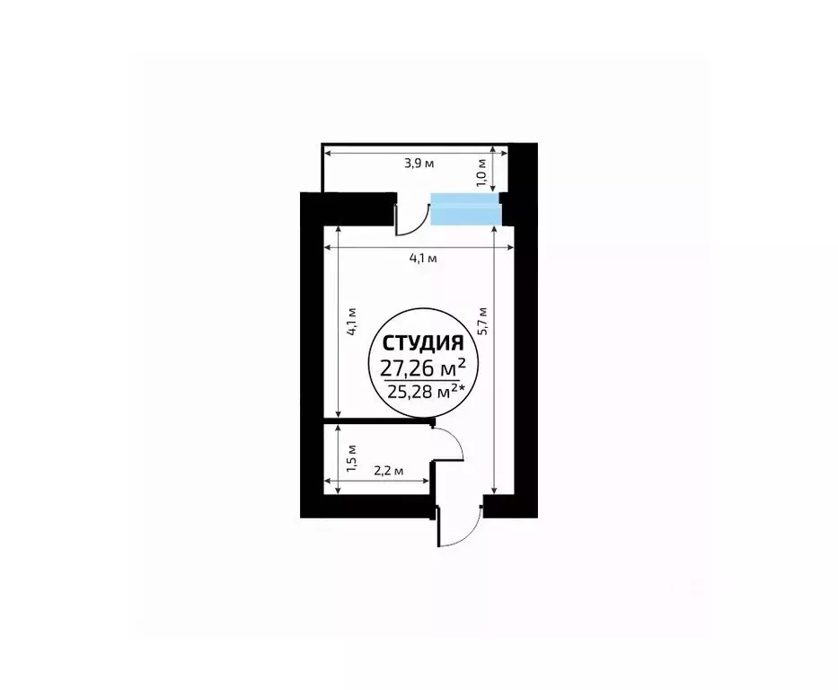 Студия Самарская область, Самара пос. Мехзавод, 1-й кв-л, 50 (27.26 м) - Фото 2