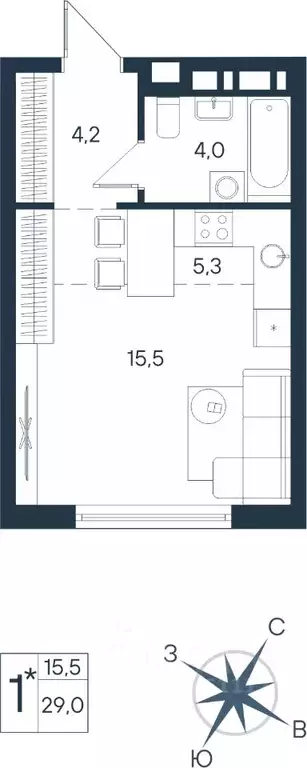 Студия Пермский край, Пермь ул. Космонавта Беляева, 17 (29.0 м) - Фото 0