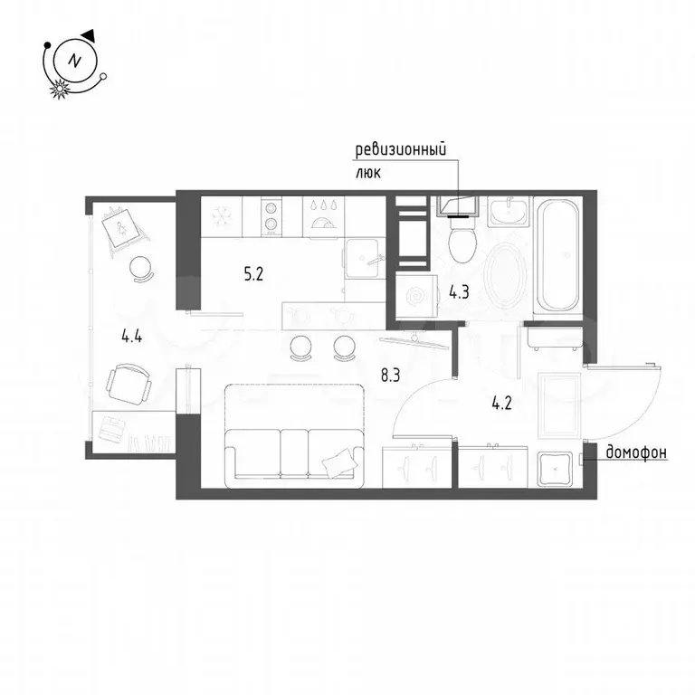 Квартира-студия, 23,3 м, 10/12 эт. - Фото 0