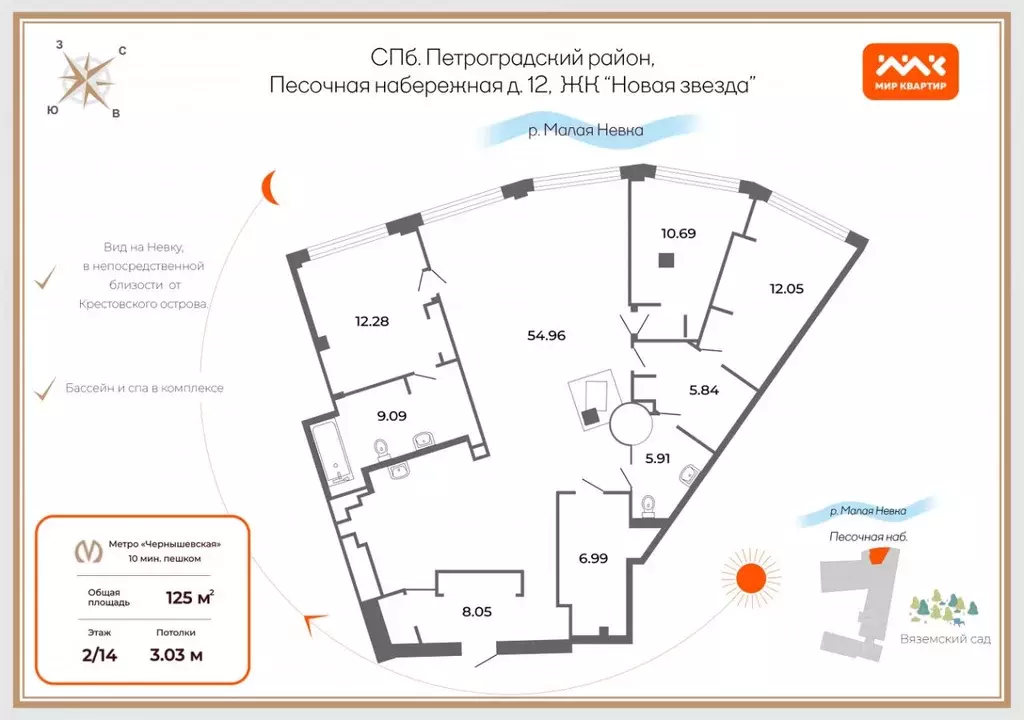 3-к кв. Санкт-Петербург Песочная наб., 12 (125.0 м) - Фото 2