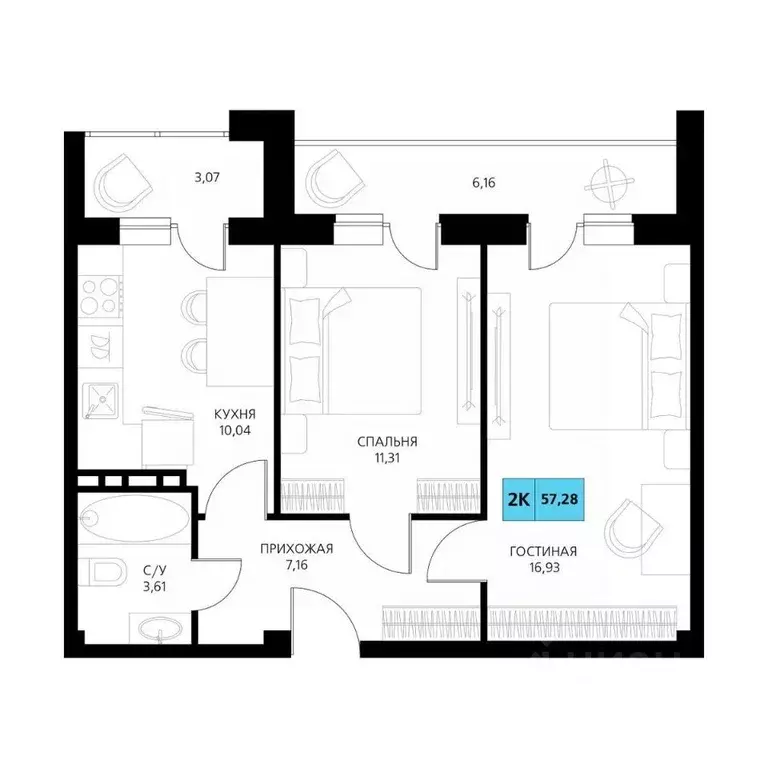 2-к кв. Дагестан, Дербент  (58.28 м) - Фото 1