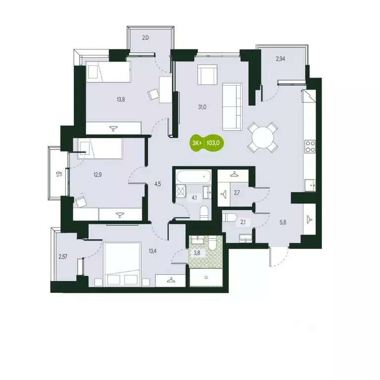 4-к кв. Забайкальский край, Чита Каштакский мкр,  (103.03 м) - Фото 1