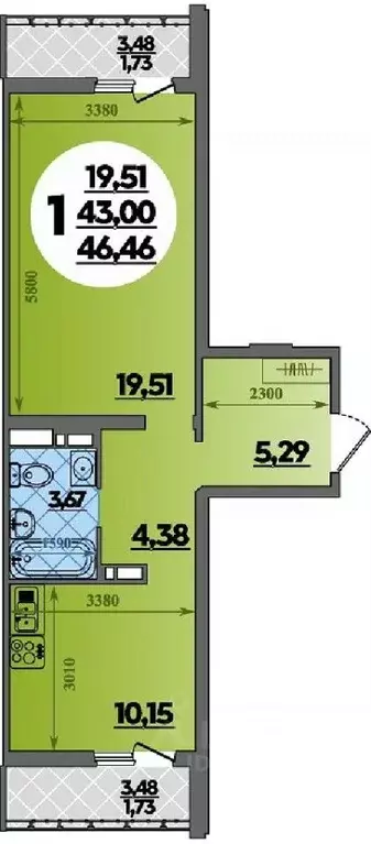 1-к кв. Адыгея, Майкоп  (46.46 м) - Фото 1