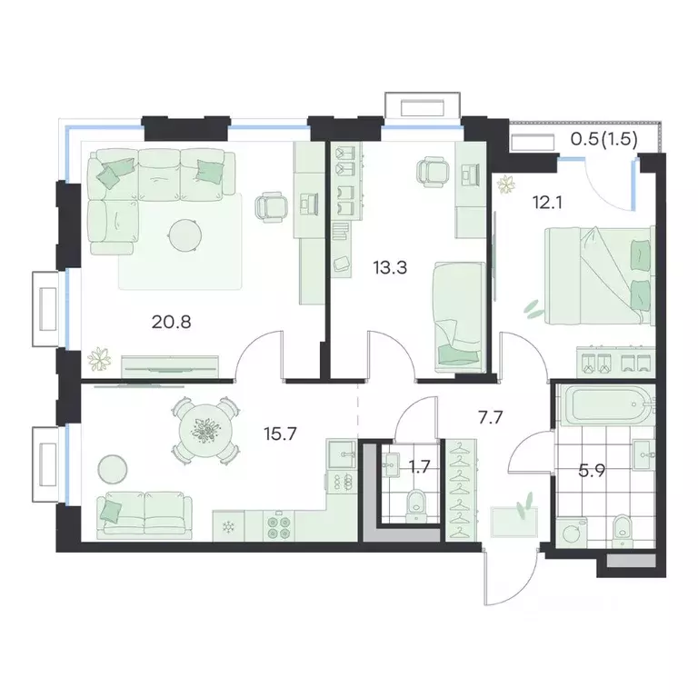 3-к кв. Московская область, Раменское G3 Михалевич жилой комплекс ... - Фото 1