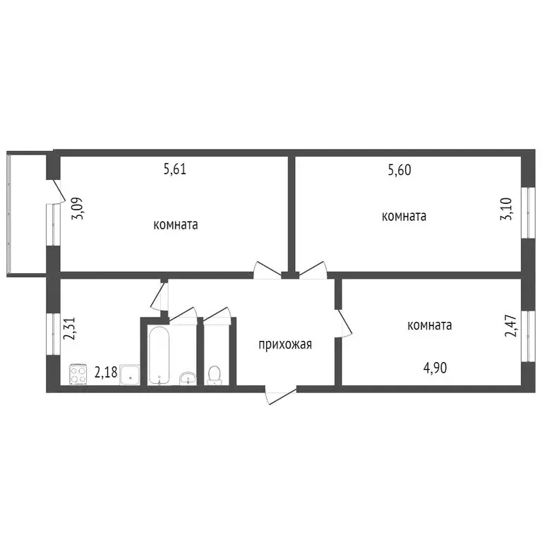 3-комнатная квартира: Тобольск, 8-й микрорайон, 22 (61.2 м) - Фото 1