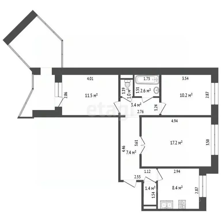 3-к кв. Калининградская область, Калининград Интернациональная ул., 60 ... - Фото 2