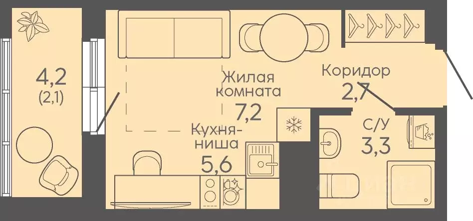 Студия Свердловская область, Екатеринбург Новокольцовский мкр, ... - Фото 1