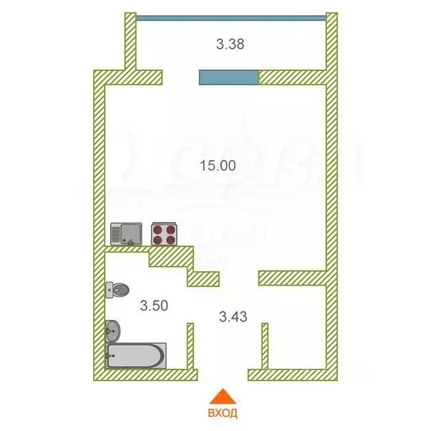 Студия Тюменская область, Тюмень ул. Новоселов, 107к1 (22.7 м) - Фото 1