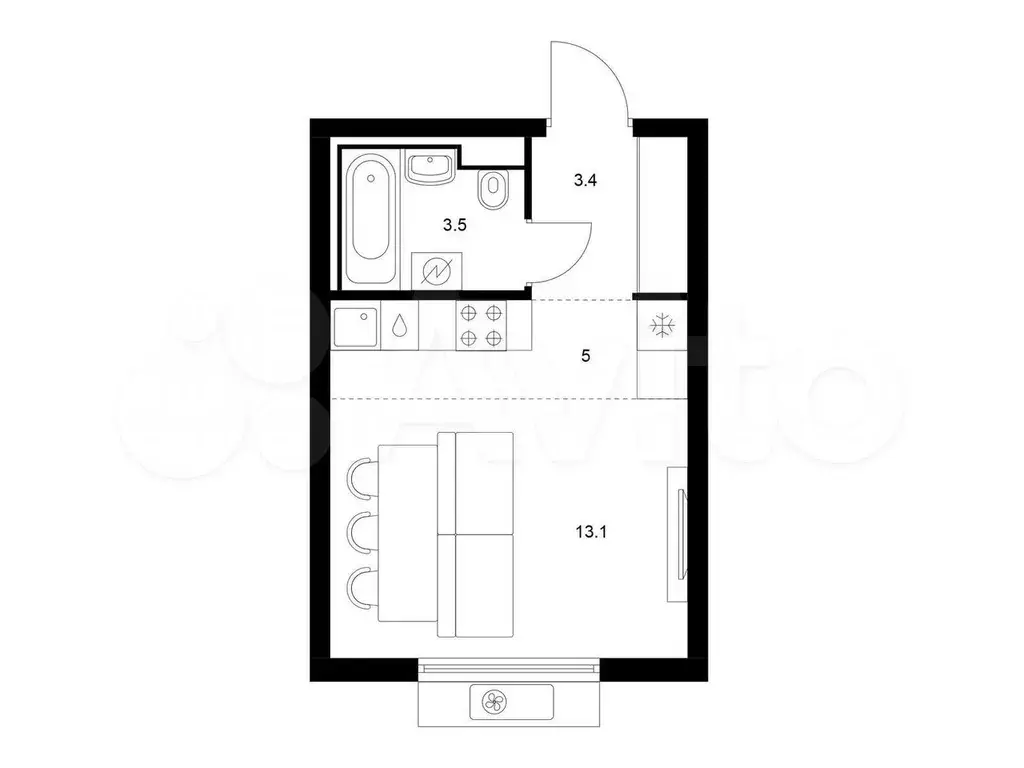 Квартира-студия, 25 м, 6/12 эт. - Фото 0