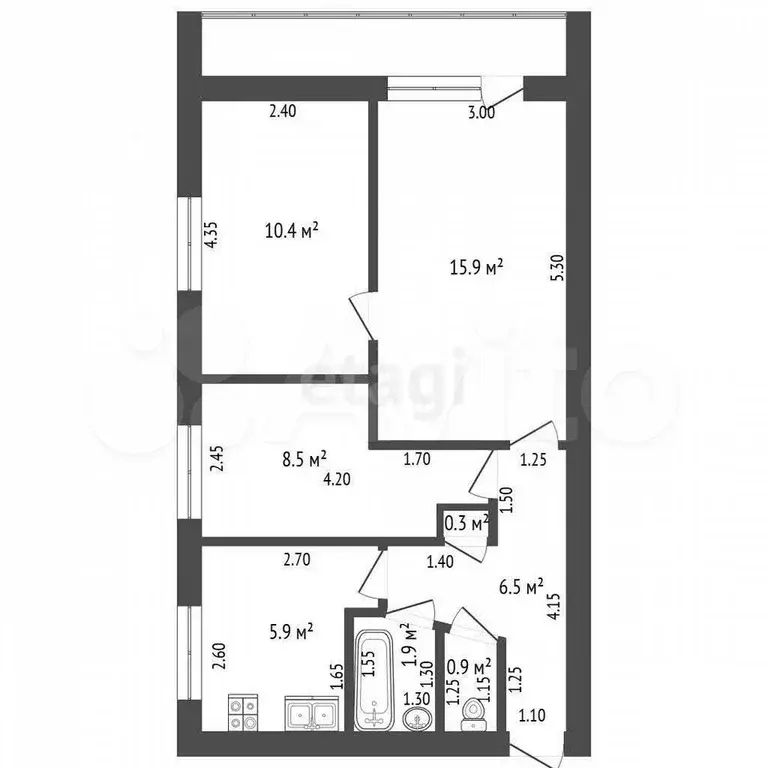 3-к. квартира, 50,3 м, 5/5 эт. - Фото 1