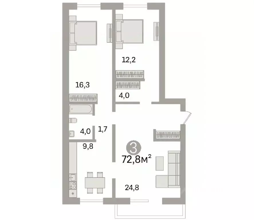 3-к кв. Челябинская область, Челябинск Свердловский просп., 10а (72.8 ... - Фото 1