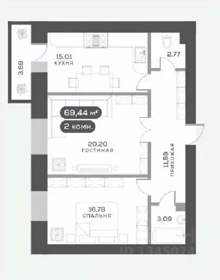 2-к кв. Красноярский край, Красноярск Академгородок мкр, 7 (69.8 м) - Фото 0