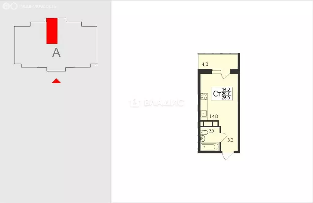 Квартира-студия: Владимир, Добросельская улица, 180 (25 м) - Фото 1