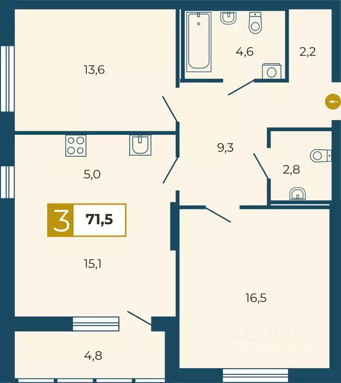 3-к кв. Свердловская область, Екатеринбург ул. Викулова, 24 (71.5 м) - Фото 0