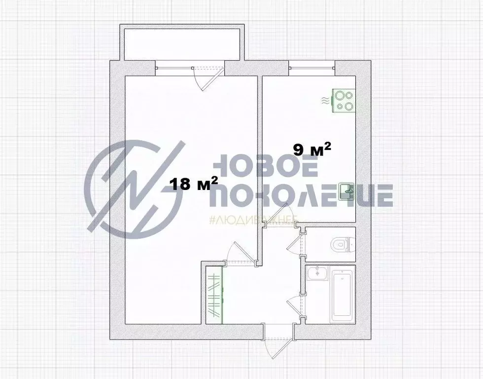 1-к кв. Омская область, Омск ул. Ватутина, 28 (38.3 м) - Фото 2