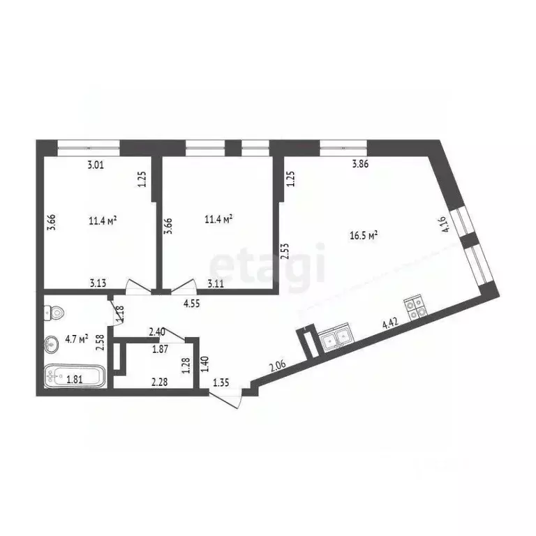 2-к кв. Тюменская область, Тюмень ул. Первооткрывателей, 8 (60.7 м) - Фото 2