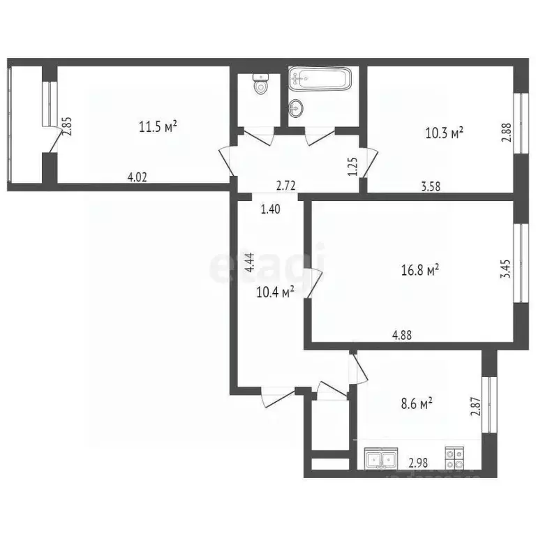 3-к кв. Орловская область, Орел ул. Металлургов, 19 (62.6 м) - Фото 1