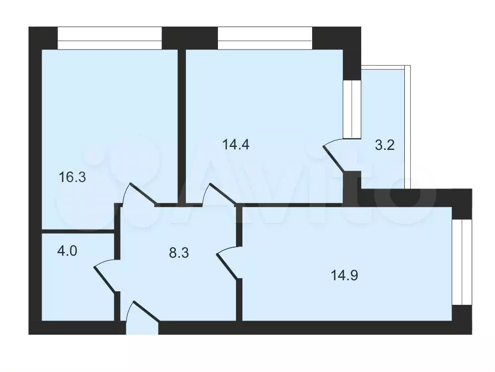 2-к. квартира, 59,5 м, 2/3 эт. - Фото 0