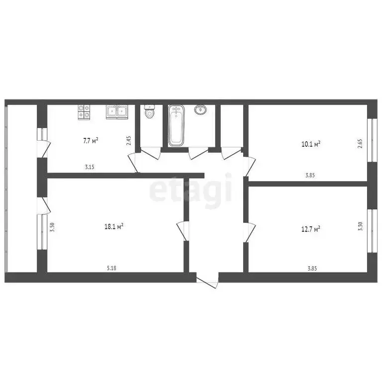 3-комнатная квартира: Усинск, улица Ленина, 7 (60.6 м) - Фото 1